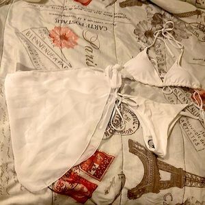 3pack Triangle Tie Side Bikini Swimsuit & Beach Skirt